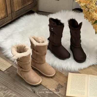 XSHX High Boots for Girls and Women, Winter Thick Warm Non-Slip Sole Slip-On Foldable Collar