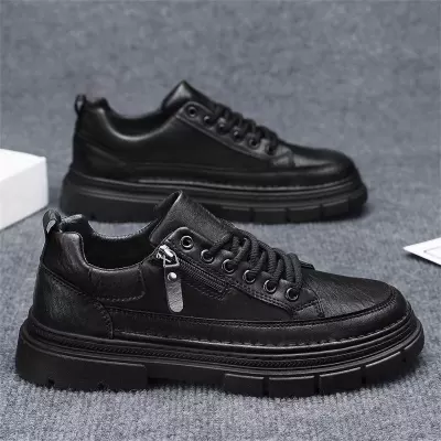 Men's Winter Casual Skate Shoes Waterproof Anti-Slip Black Leather Work Fashion Shoes