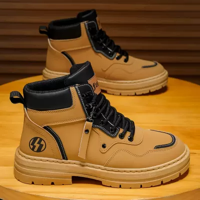 Men's Spring 2026 Martin Boots Durable Work Boots British Style Casual Yellow Boots
