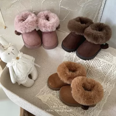 XSHX Retro Wheat Boots for Kids, Winter Flexible Thick Warm Non-Slip Long Fleece
