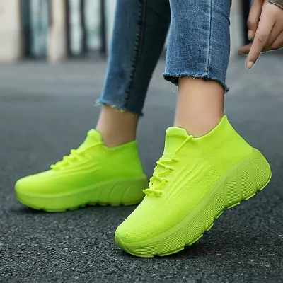 Unisex Knitted Breathable Mesh Thick Sole Height Increase Casual Board Shoes Slip-On Sock Shoes · YANYAN China shoe factory