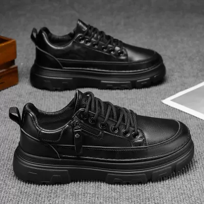 Men's Winter Casual Skate Shoes Waterproof Anti-Slip Black Leather Work Fashion Shoes · YANYAN China shoe factory