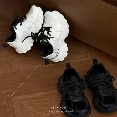 XSHX Paris Functional Dad Sneakers for Kids, Winter Thick Sole Retro Leather Warm Hidden Velcro