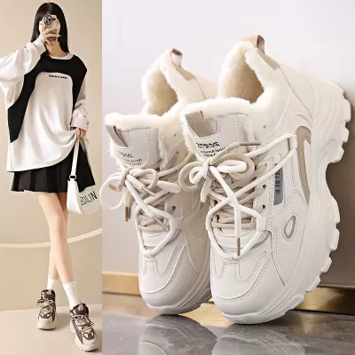 Women's Winter Fleece Lined High Top Chunky Sneakers Thick Sole Warm Cotton Shoes