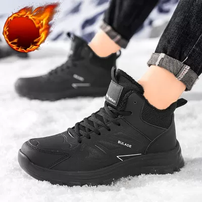 Winter Fleece Lined Warm Cotton Shoes Outdoor Snow Boots Waterproof Slip-Resistant Dad Shoes