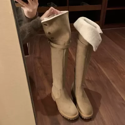 New Sheep Fur Warm Over-the-Knee Boots for Women, Winter Thick Sole Fur Lined Snow Boots