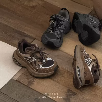 XSHX Paris Dad Sneakers Dirty Wash for Kids, Winter Ice Warm Leather Velcro Lightweight Non-Slip