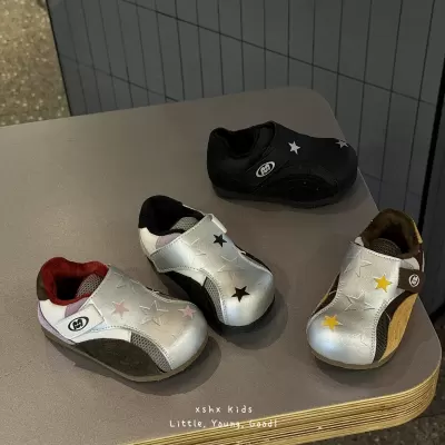 XSHX Star Shoes for Kids, Retro Functional Thin Sole Winter Fleece Warm Velcro Stable Heel