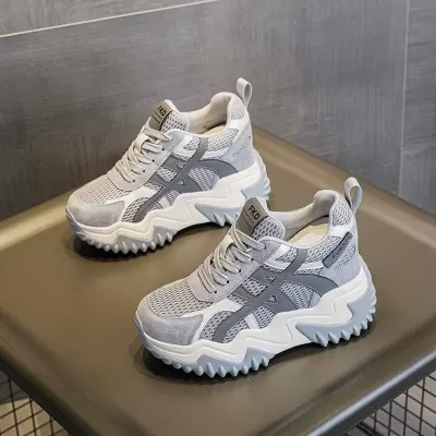 Women's Chunky Sneakers 2025 Fall Breathable Mesh Thick Sole Korean Casual Shoes