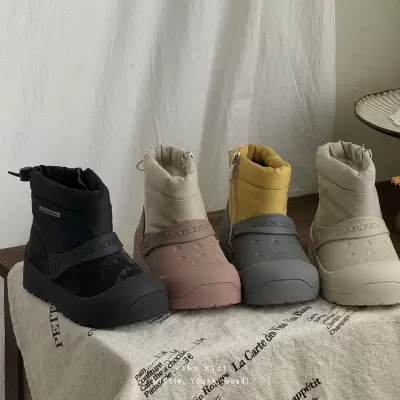 XSHX Triple Proof Snow Boots for Kids, Winter Thick Fleece Non-Slip Waterproof Anti-Fouling Breathable Leather