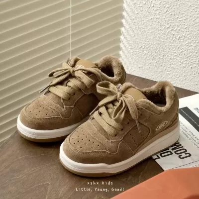 XSHX Buffalo Leather Board Shoes for Kids, Velcro Rubber Sole, Winter Thick Plush · YANYAN China shoe factory