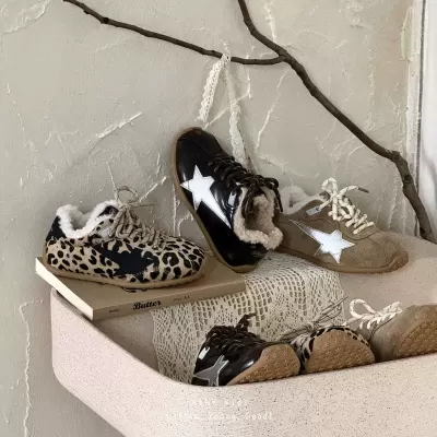 XSHX Star Shoes for Kids, Winter Warm Plush, Velcro Retro Bauhaus Thin Sole · YANYAN China shoe factory