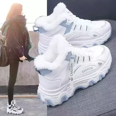 Women's Winter Fleece Lined High Top Chunky Sneakers Thick Sole Warm Cotton Shoes