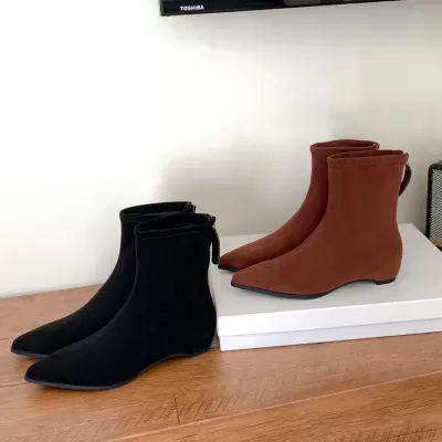 Korean Retro Hidden Heel Pointed Toe Back Zipper Short Boots, Fashion Chelsea Boots for Women, Chunky Heel