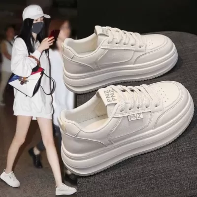 Women's Thick Sole White Sneakers 2025 Spring Fall Breathable Casual Platform Shoes