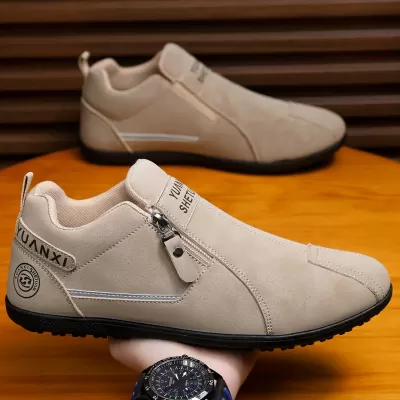 Men's 2026 Slip-on Black Leather Sneakers Soft Sole Waterproof Work Loafers 5619 · YANYAN China shoe factory