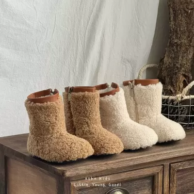 XSHX Eskimo Boots for Kids, Winter Warm Lamb Fur Side Zipper Anti-Slip · YANYAN China shoe factory